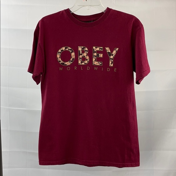 Obey Other - Burgundy Obey Floral Logo Tee